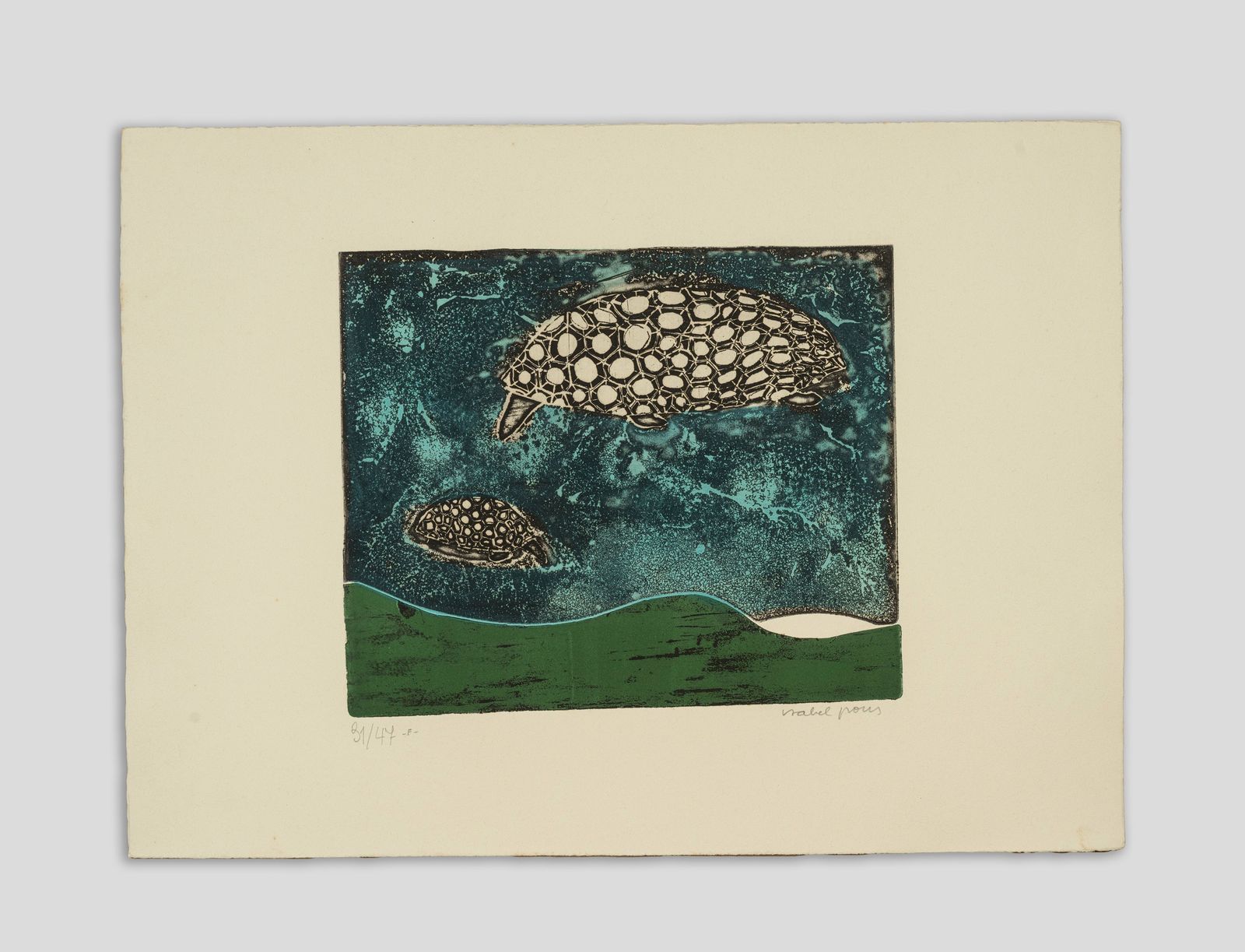 Isabel Pons gravura em metal tartaruga verde