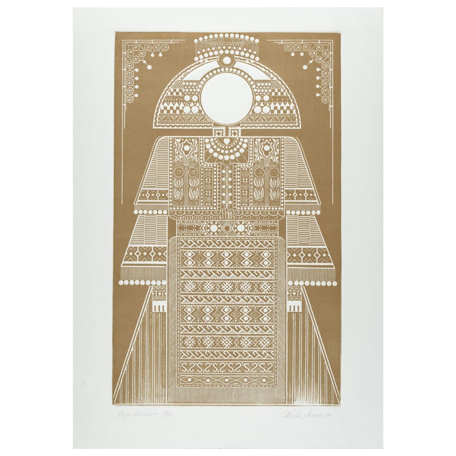 Gravura em metal "Traje folclórico dourado" l Pedro Seman