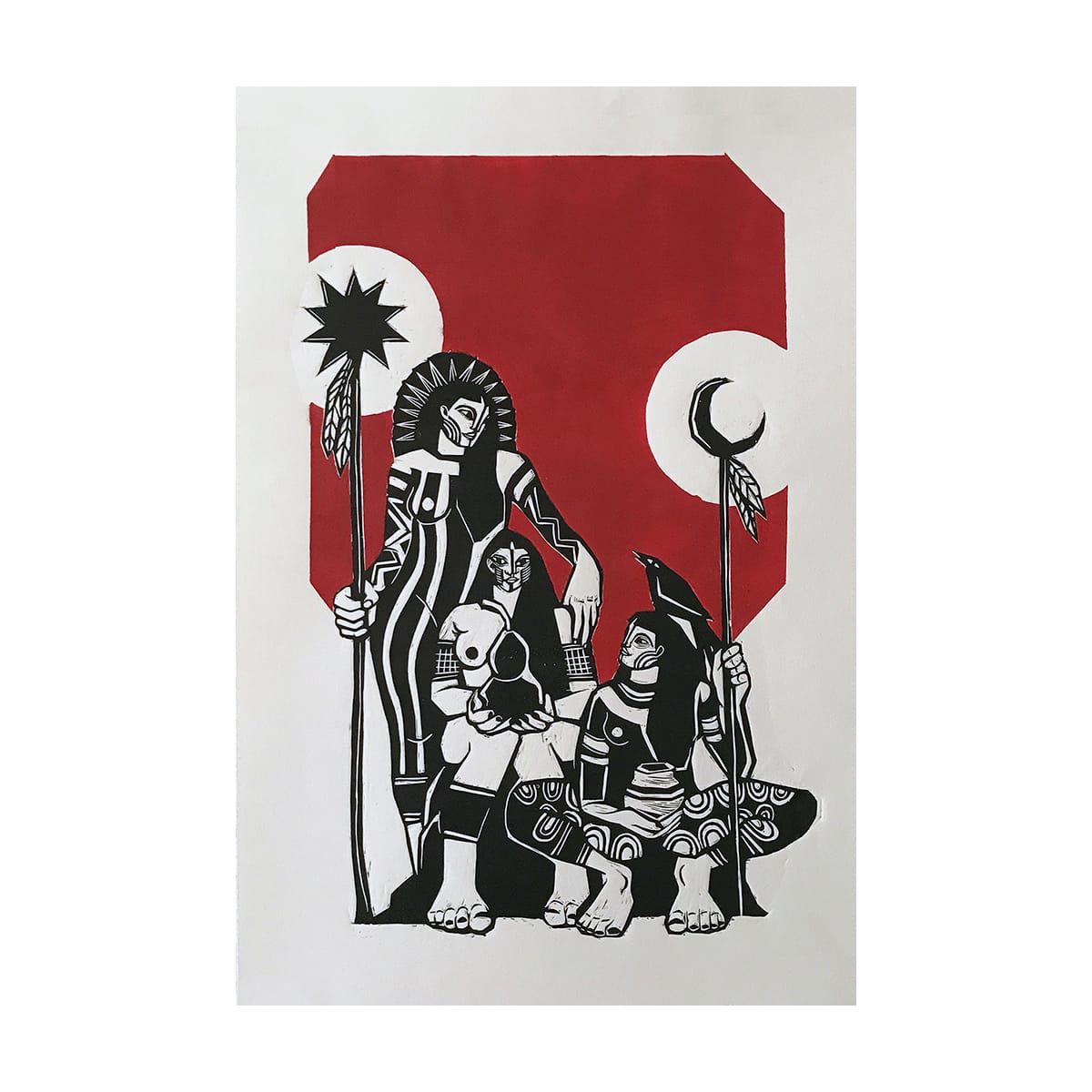 Xilogravura "Guerreiras" - série "Pindoranes" | Thiago Modesto