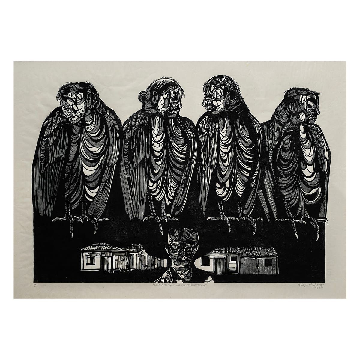 Xilogravura “Com a benção dos que já partiram” – série “No longe” | Thiago Modesto