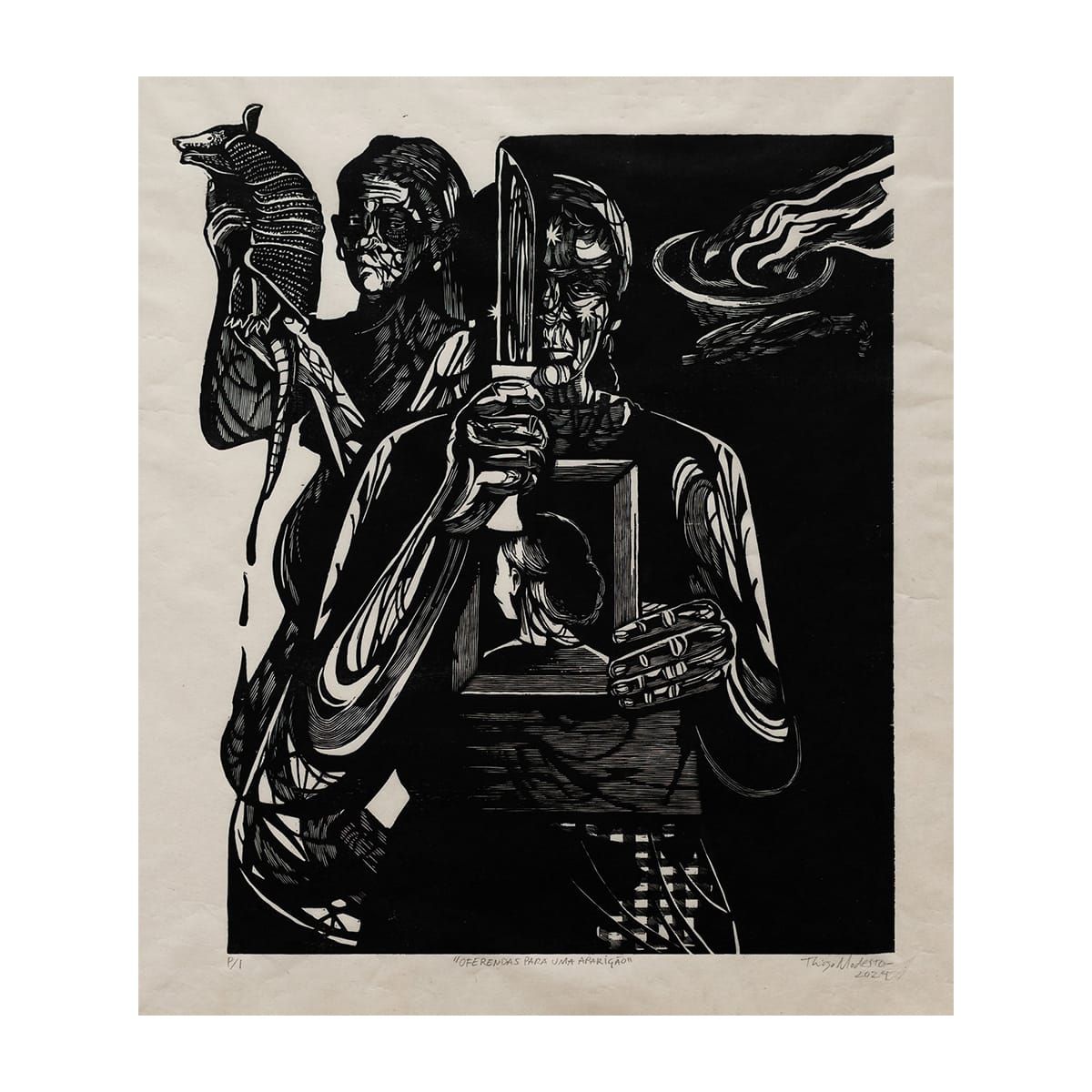 Xilogravura “Oferendas para uma aparição” – série “No longe” | Thiago Modesto