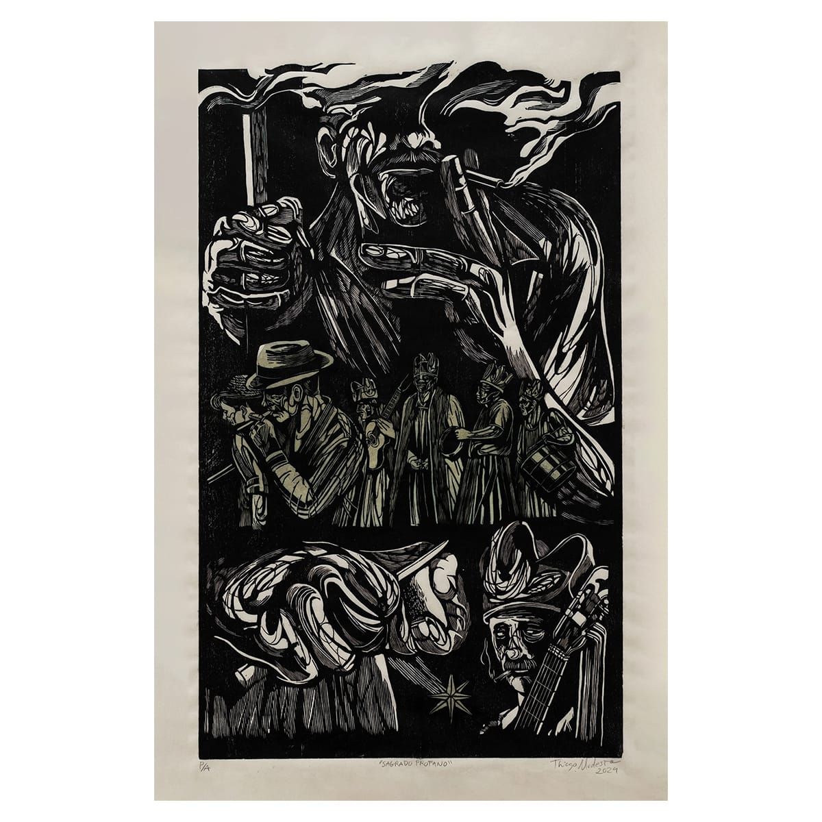 Xilogravura “Sagrado profano” – série “No longe” | Thiago Modesto