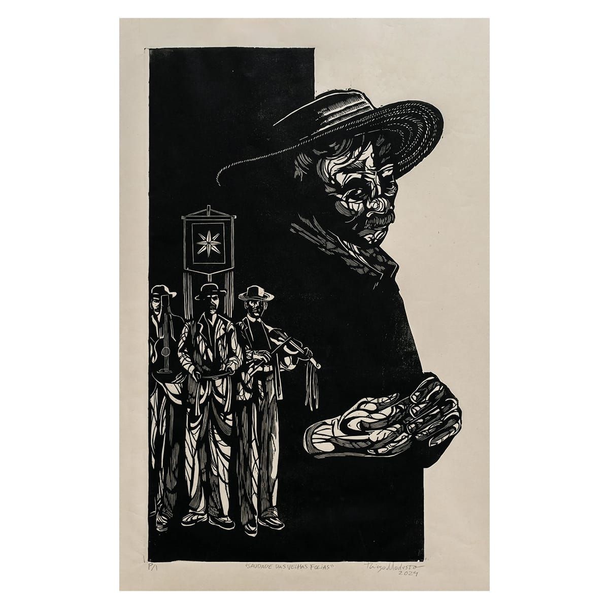 Xilogravura “Saudade das velhas folias” – série “No longe” | Thiago Modesto