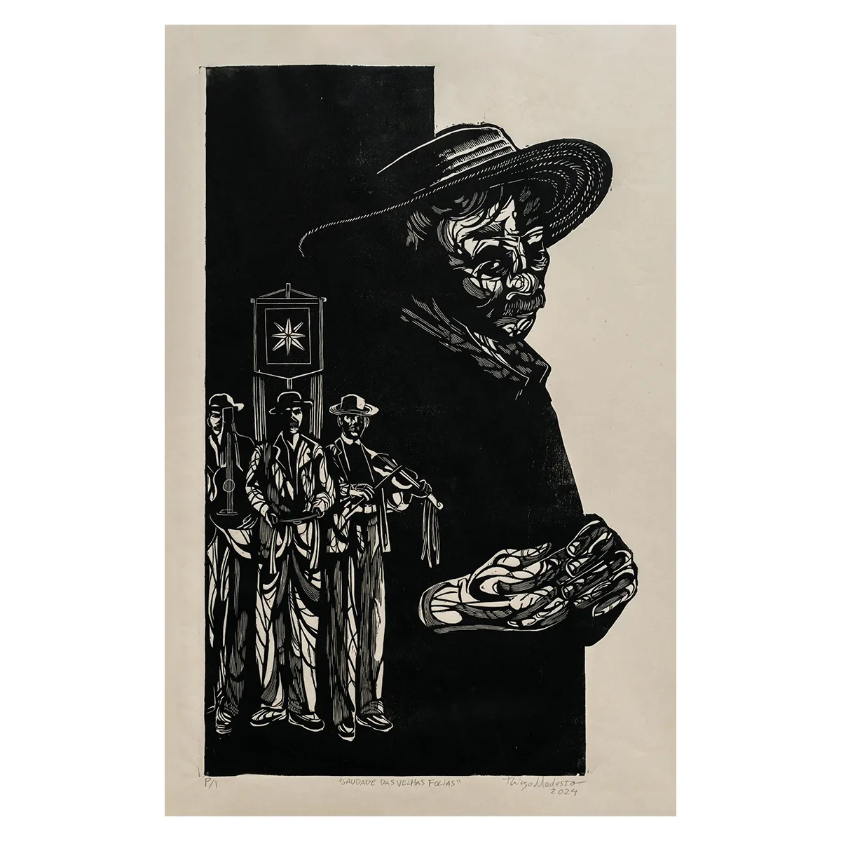 Xilogravura “Saudade das velhas folias” – série “No longe” | Thiago Modesto