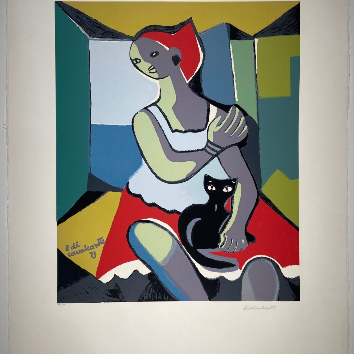 Serigrafia Di Cavalcanti mulher com gato