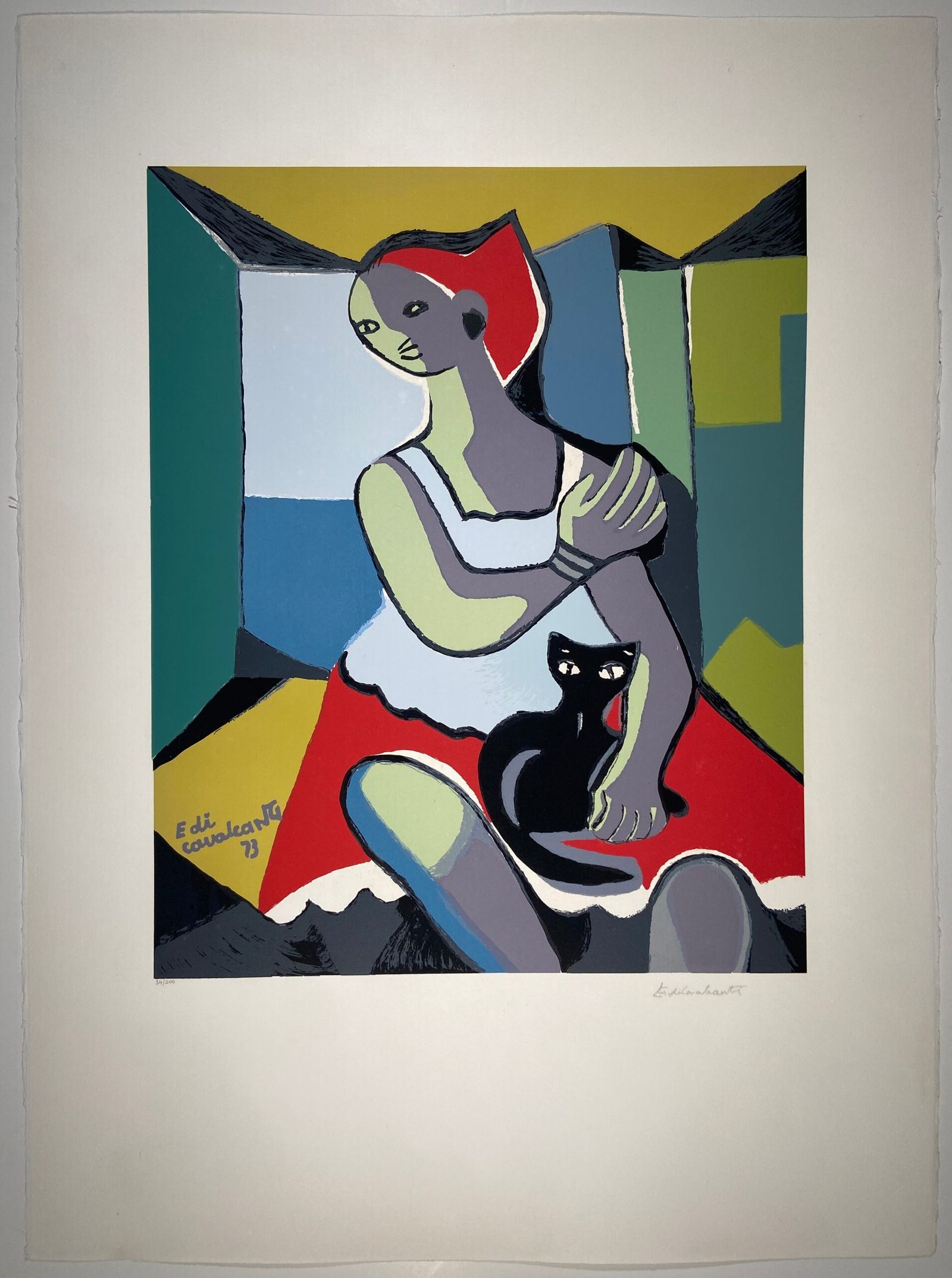 Serigrafia Di Cavalcanti mulher com gato