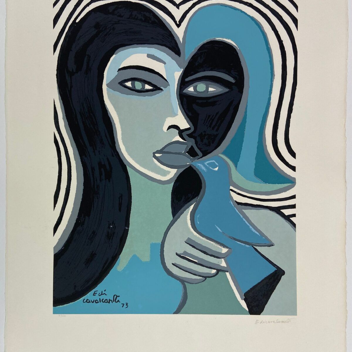 Serigrafia Di Cavalcanti mulher e pomba azul