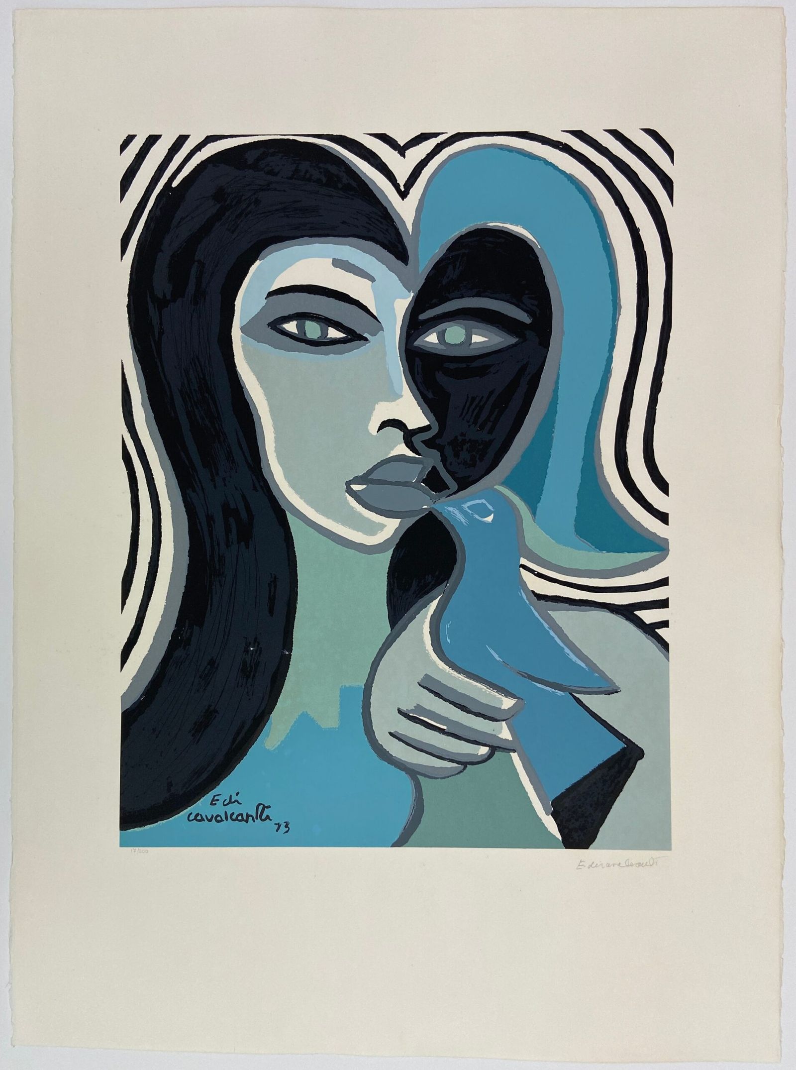 Serigrafia Di Cavalcanti mulher e pomba azul