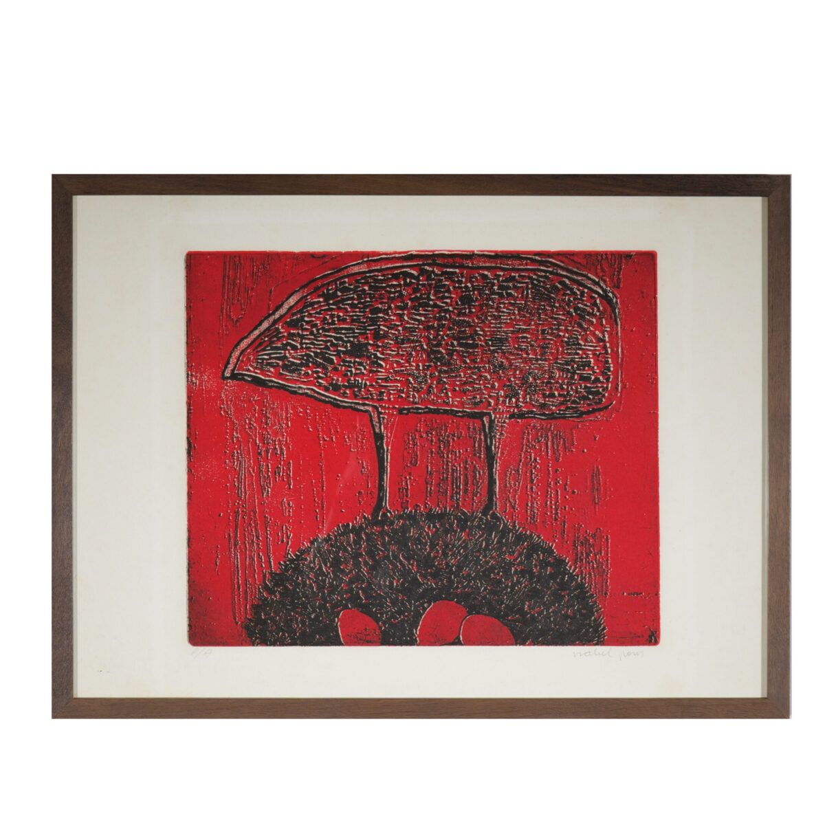 Gravura pássaro vermelho de Isabel Pons